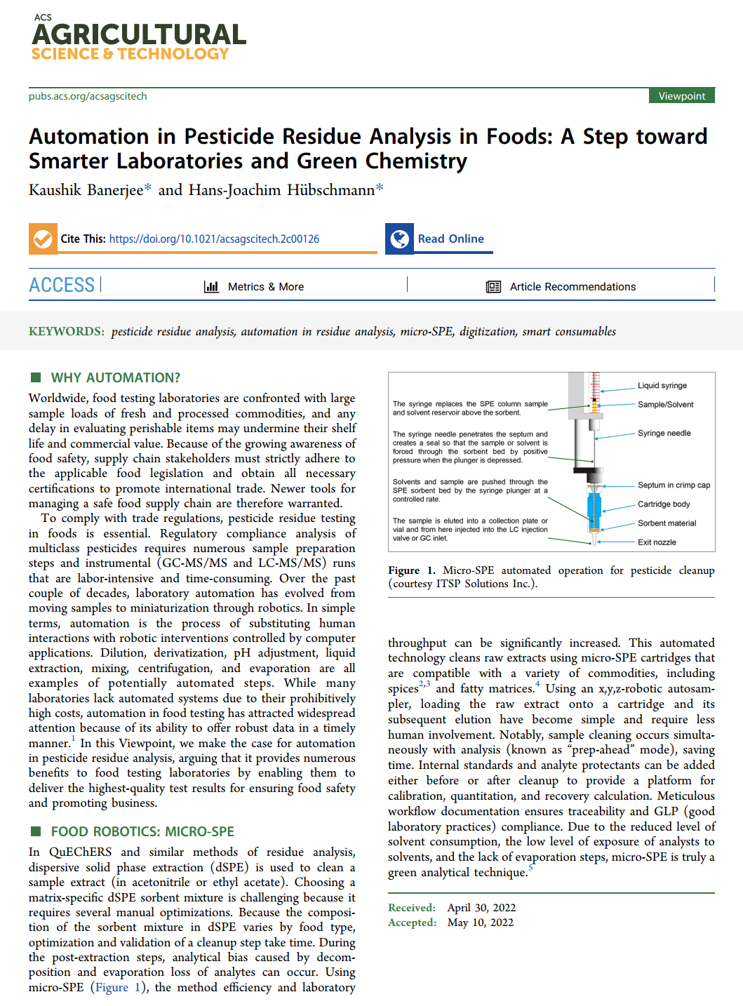 Automation in Pesticide Residue Analysis in Foods A Step toward Smarter Laboratories and Green Chemistry.